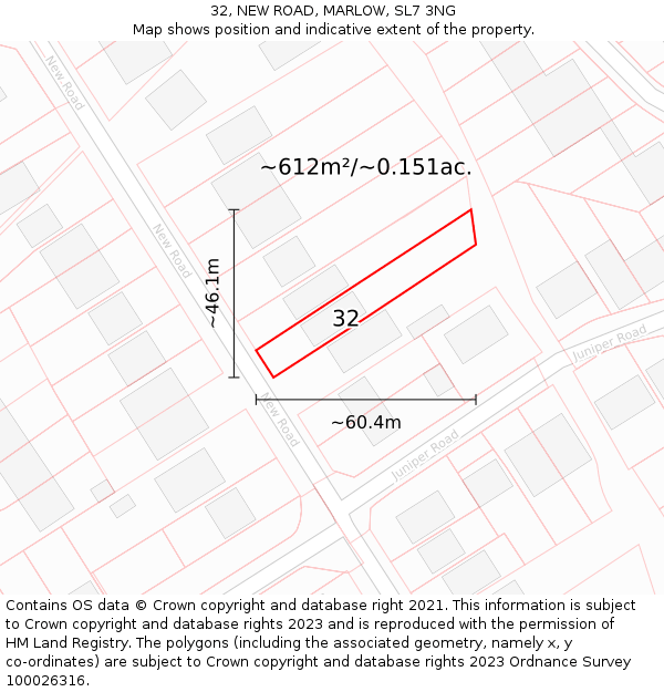 32, NEW ROAD, MARLOW, SL7 3NG: Plot and title map