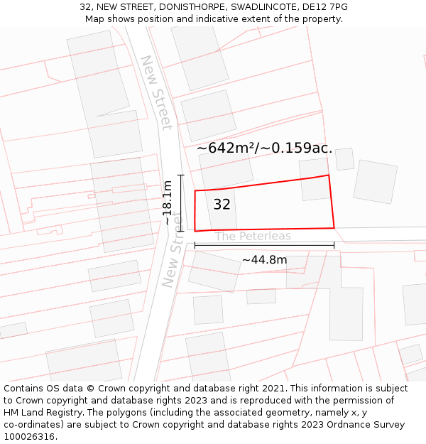 32, NEW STREET, DONISTHORPE, SWADLINCOTE, DE12 7PG: Plot and title map