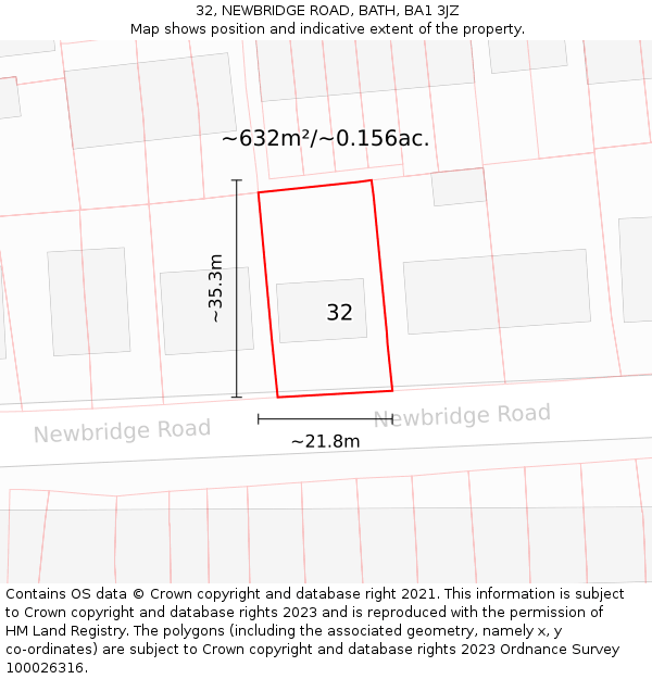 32, NEWBRIDGE ROAD, BATH, BA1 3JZ: Plot and title map