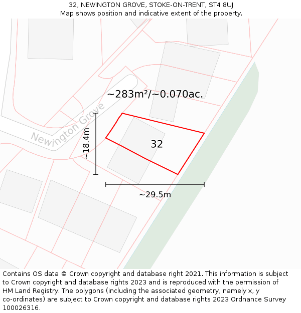 32, NEWINGTON GROVE, STOKE-ON-TRENT, ST4 8UJ: Plot and title map