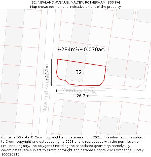 32, NEWLAND AVENUE, MALTBY, ROTHERHAM, S66 8AJ: Plot and title map