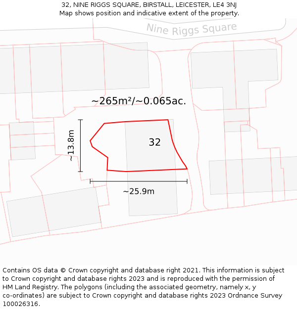 32, NINE RIGGS SQUARE, BIRSTALL, LEICESTER, LE4 3NJ: Plot and title map