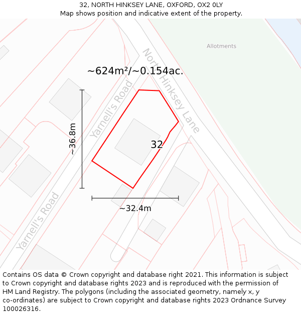 32, NORTH HINKSEY LANE, OXFORD, OX2 0LY: Plot and title map