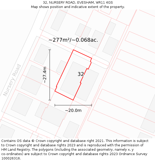 32, NURSERY ROAD, EVESHAM, WR11 4GS: Plot and title map