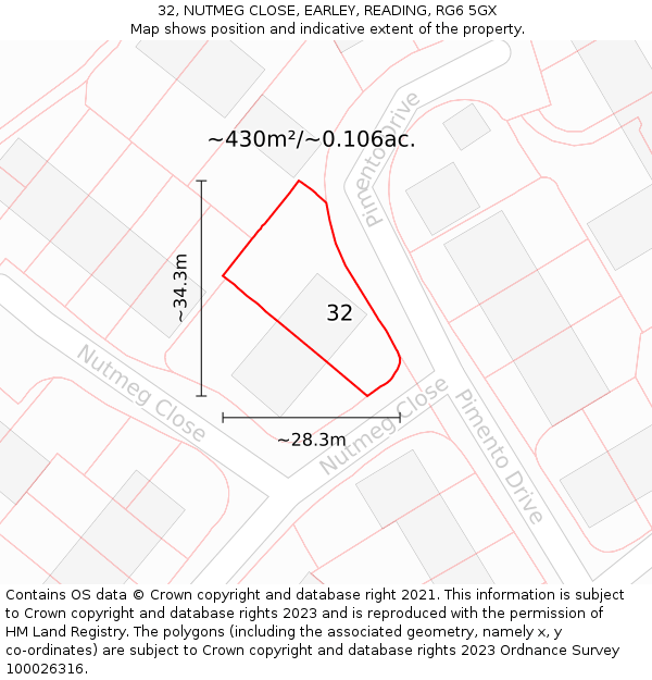 32, NUTMEG CLOSE, EARLEY, READING, RG6 5GX: Plot and title map