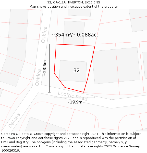 32, OAKLEA, TIVERTON, EX16 6NS: Plot and title map