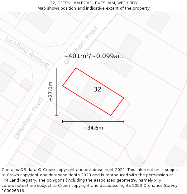 32, OFFENHAM ROAD, EVESHAM, WR11 3DY: Plot and title map