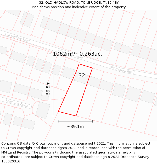 32, OLD HADLOW ROAD, TONBRIDGE, TN10 4EY: Plot and title map