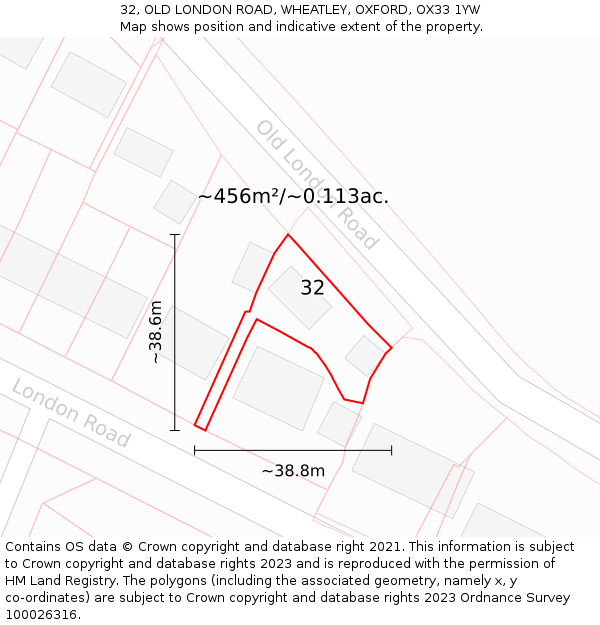 32, OLD LONDON ROAD, WHEATLEY, OXFORD, OX33 1YW: Plot and title map