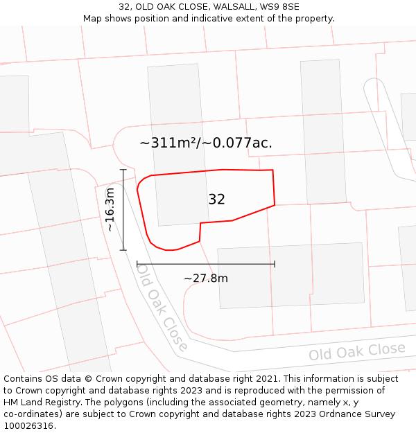 32, OLD OAK CLOSE, WALSALL, WS9 8SE: Plot and title map