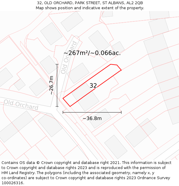 32, OLD ORCHARD, PARK STREET, ST ALBANS, AL2 2QB: Plot and title map