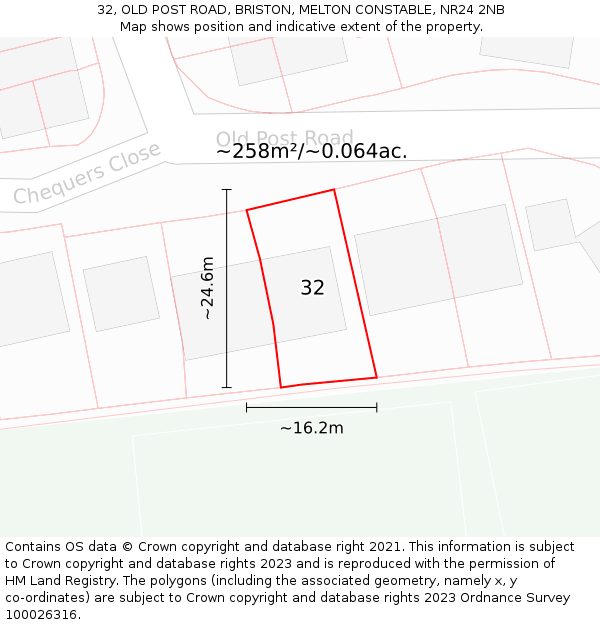 32, OLD POST ROAD, BRISTON, MELTON CONSTABLE, NR24 2NB: Plot and title map