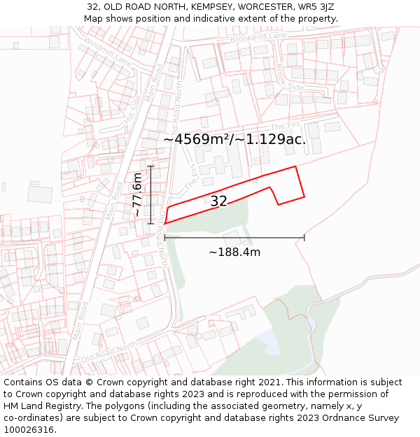 32, OLD ROAD NORTH, KEMPSEY, WORCESTER, WR5 3JZ: Plot and title map