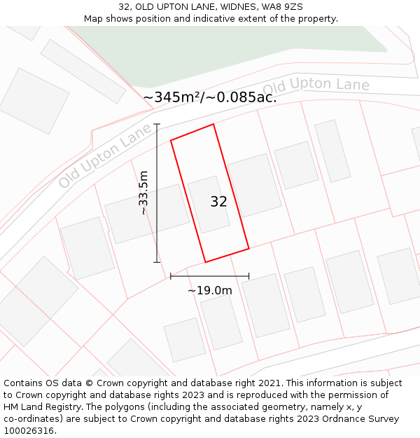 32, OLD UPTON LANE, WIDNES, WA8 9ZS: Plot and title map