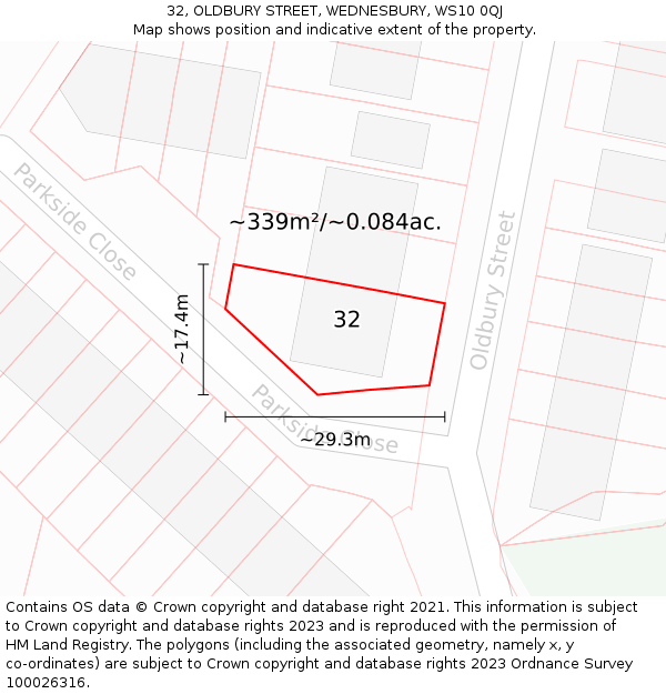 32, OLDBURY STREET, WEDNESBURY, WS10 0QJ: Plot and title map