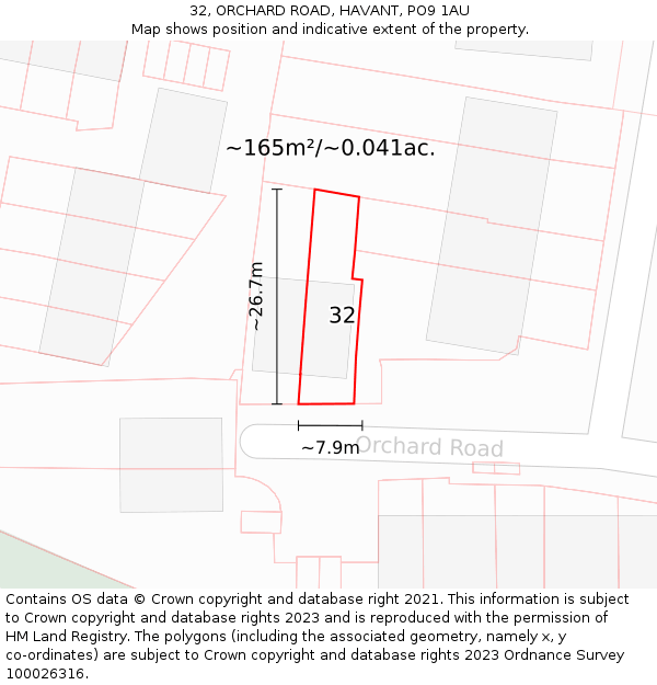 32, ORCHARD ROAD, HAVANT, PO9 1AU: Plot and title map