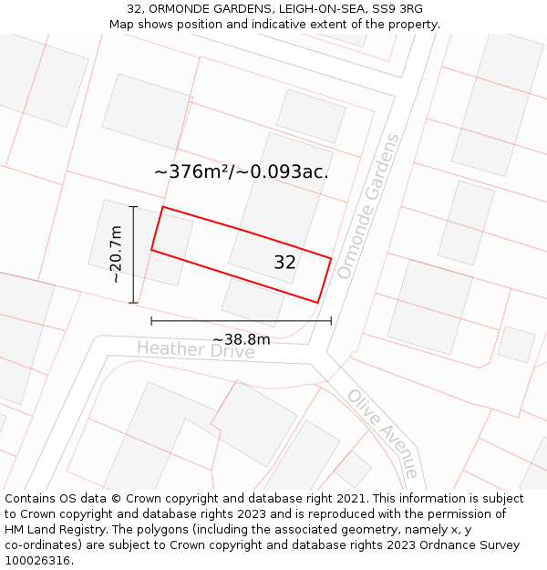 32, ORMONDE GARDENS, LEIGH-ON-SEA, SS9 3RG: Plot and title map