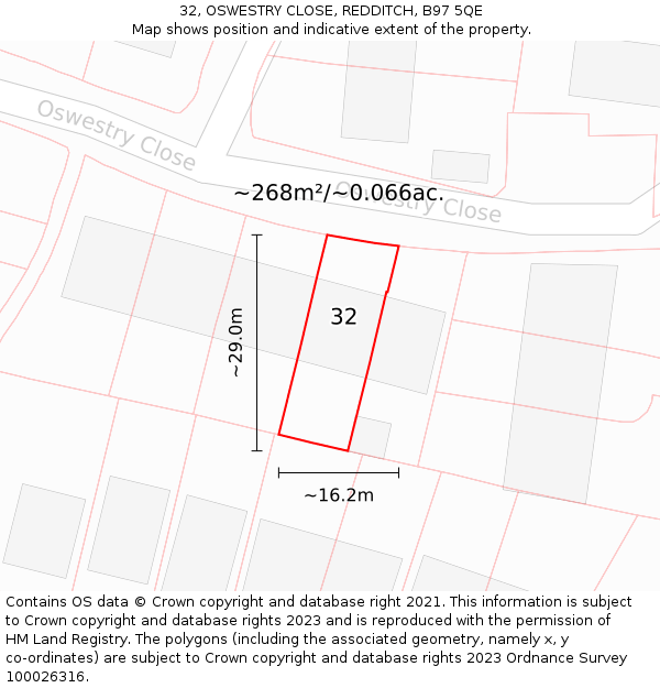 32, OSWESTRY CLOSE, REDDITCH, B97 5QE: Plot and title map