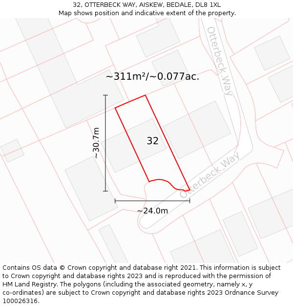 32, OTTERBECK WAY, AISKEW, BEDALE, DL8 1XL: Plot and title map