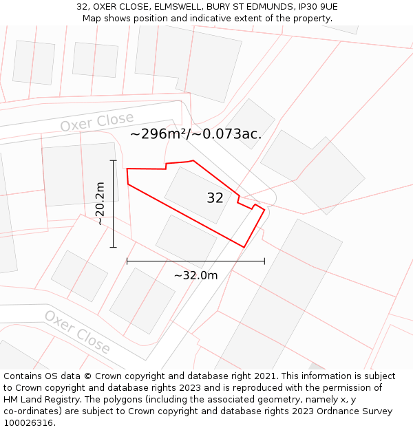 32, OXER CLOSE, ELMSWELL, BURY ST EDMUNDS, IP30 9UE: Plot and title map