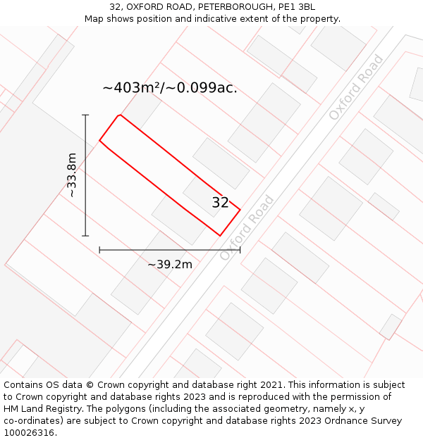 32, OXFORD ROAD, PETERBOROUGH, PE1 3BL: Plot and title map