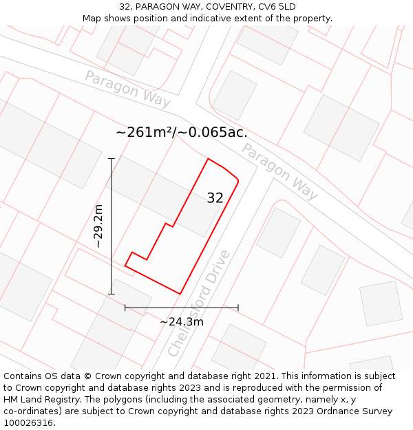 32, PARAGON WAY, COVENTRY, CV6 5LD: Plot and title map