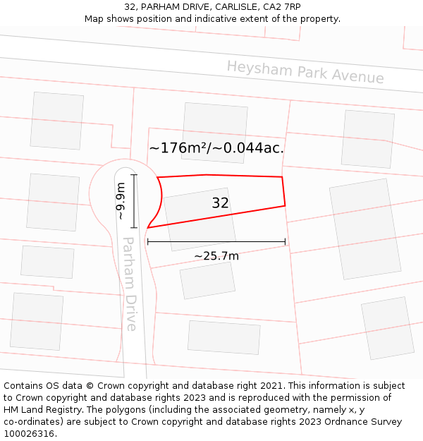 32, PARHAM DRIVE, CARLISLE, CA2 7RP: Plot and title map