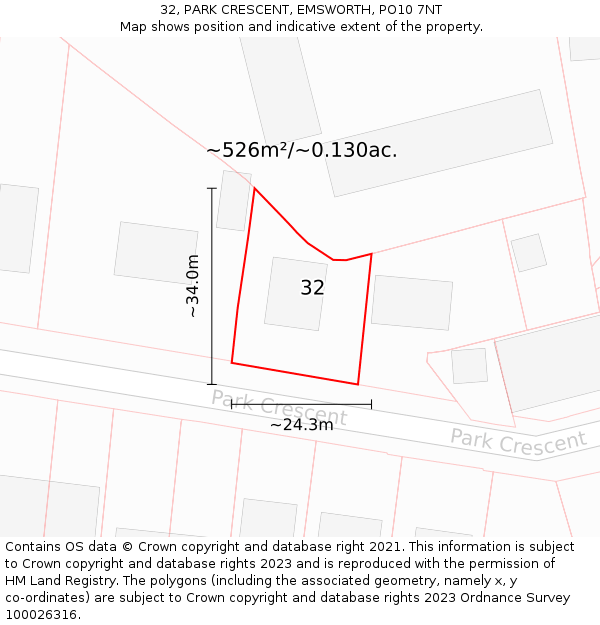 32, PARK CRESCENT, EMSWORTH, PO10 7NT: Plot and title map