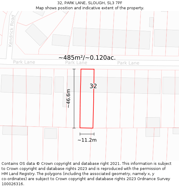 32, PARK LANE, SLOUGH, SL3 7PF: Plot and title map