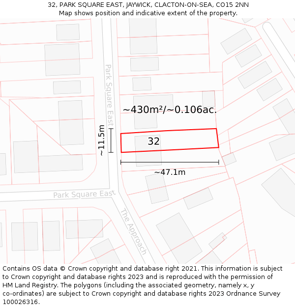 32, PARK SQUARE EAST, JAYWICK, CLACTON-ON-SEA, CO15 2NN: Plot and title map