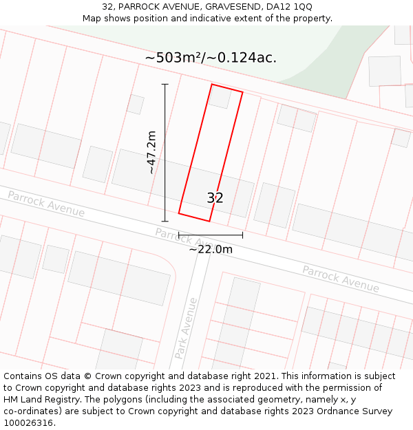 32, PARROCK AVENUE, GRAVESEND, DA12 1QQ: Plot and title map