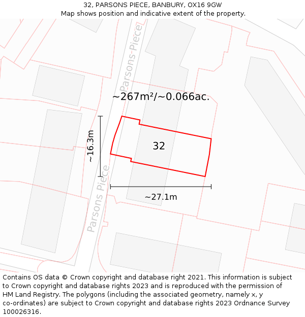 32, PARSONS PIECE, BANBURY, OX16 9GW: Plot and title map