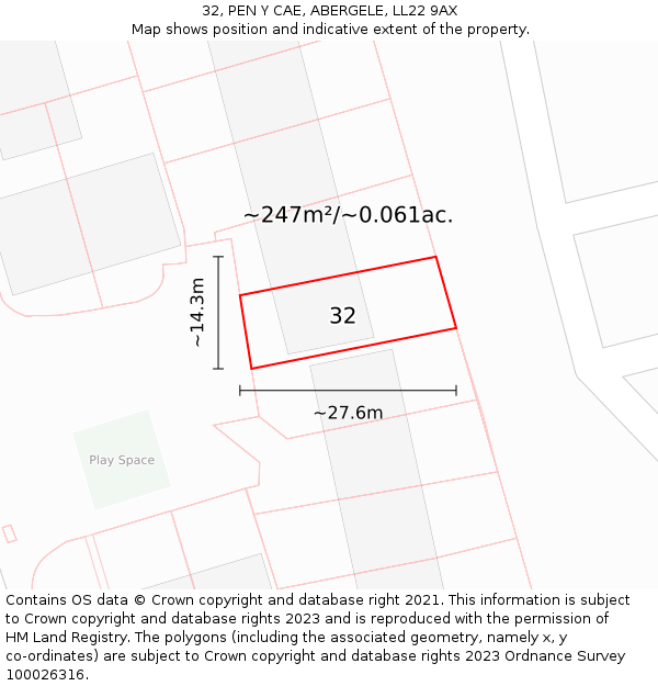 32, PEN Y CAE, ABERGELE, LL22 9AX: Plot and title map