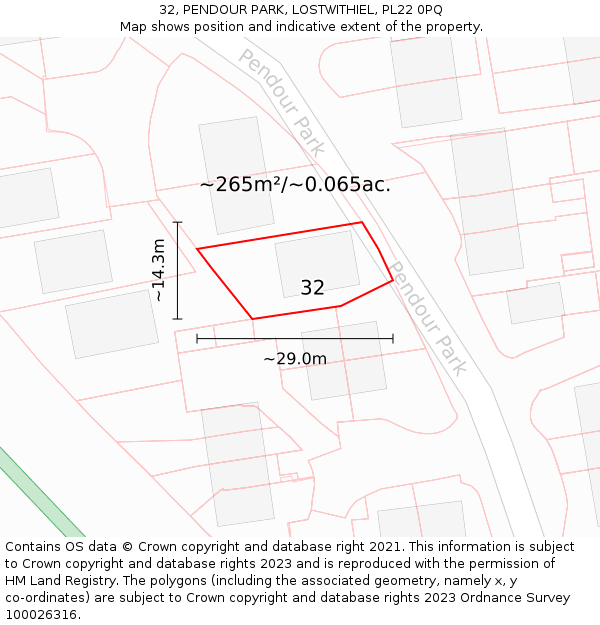 32, PENDOUR PARK, LOSTWITHIEL, PL22 0PQ: Plot and title map