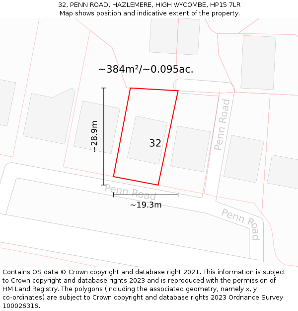 32, PENN ROAD, HAZLEMERE, HIGH WYCOMBE, HP15 7LR: Plot and title map