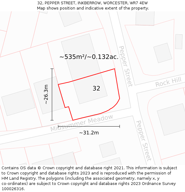 32, PEPPER STREET, INKBERROW, WORCESTER, WR7 4EW: Plot and title map