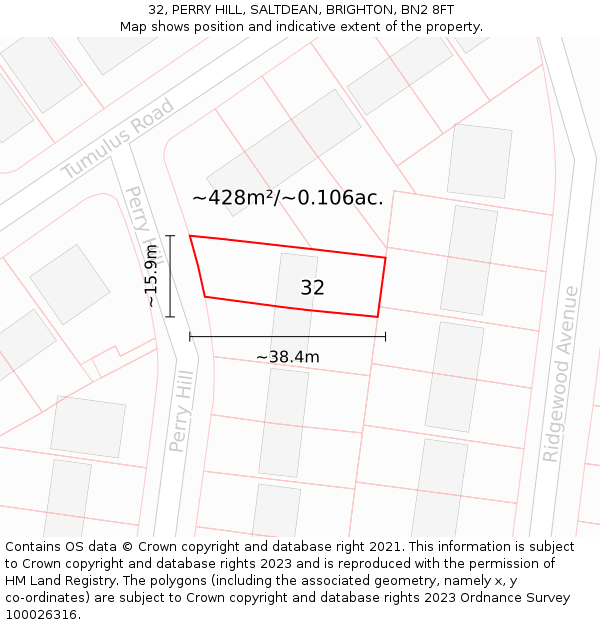 32, PERRY HILL, SALTDEAN, BRIGHTON, BN2 8FT: Plot and title map