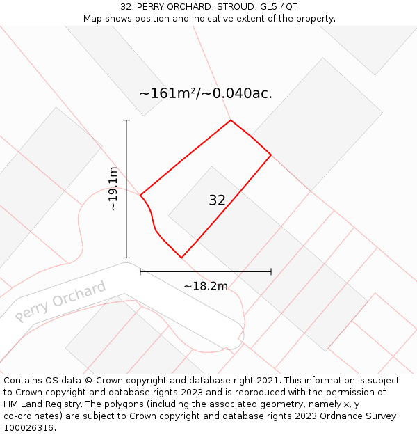 32, PERRY ORCHARD, STROUD, GL5 4QT: Plot and title map