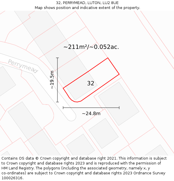 32, PERRYMEAD, LUTON, LU2 8UE: Plot and title map