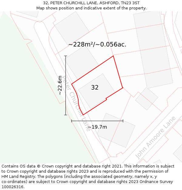 32, PETER CHURCHILL LANE, ASHFORD, TN23 3ST: Plot and title map