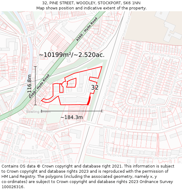 32, PINE STREET, WOODLEY, STOCKPORT, SK6 1NN: Plot and title map