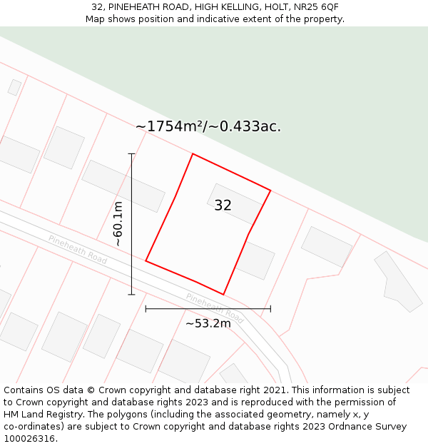 32, PINEHEATH ROAD, HIGH KELLING, HOLT, NR25 6QF: Plot and title map