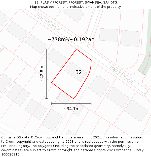 32, PLAS Y FFOREST, FFOREST, SWANSEA, SA4 0TG: Plot and title map