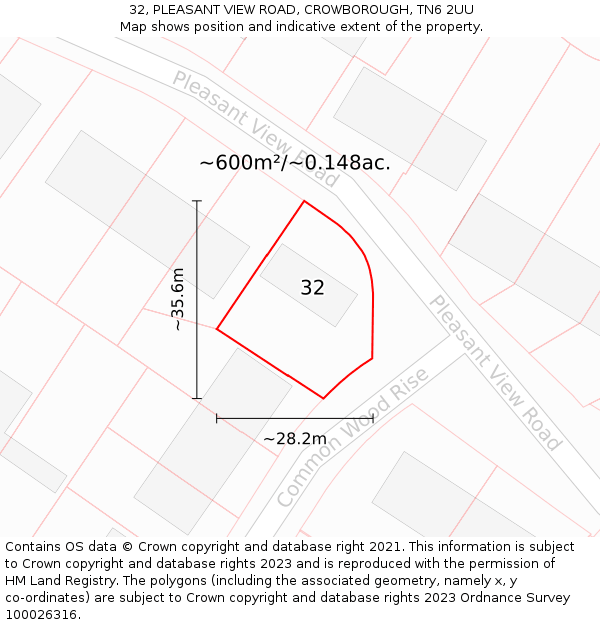 32, PLEASANT VIEW ROAD, CROWBOROUGH, TN6 2UU: Plot and title map