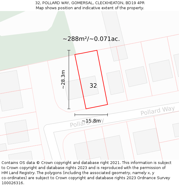 32, POLLARD WAY, GOMERSAL, CLECKHEATON, BD19 4PR: Plot and title map