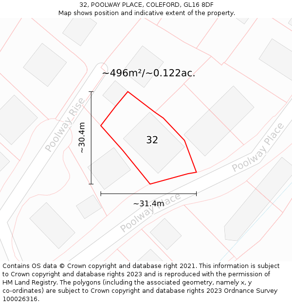 32, POOLWAY PLACE, COLEFORD, GL16 8DF: Plot and title map