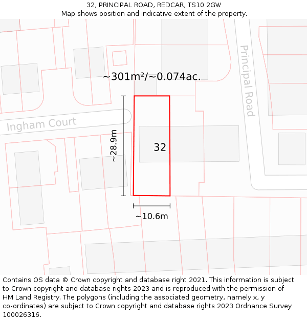 32, PRINCIPAL ROAD, REDCAR, TS10 2GW: Plot and title map