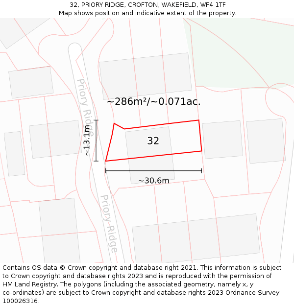 32, PRIORY RIDGE, CROFTON, WAKEFIELD, WF4 1TF: Plot and title map