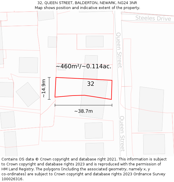 32, QUEEN STREET, BALDERTON, NEWARK, NG24 3NR: Plot and title map