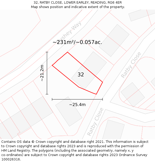 32, RATBY CLOSE, LOWER EARLEY, READING, RG6 4ER: Plot and title map